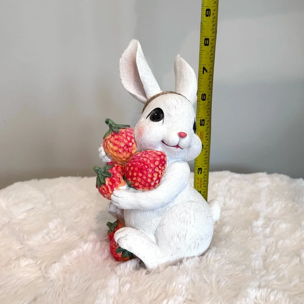 Bunny Rabbit Holding Strawberries Cute Spring Decor NEW 8”